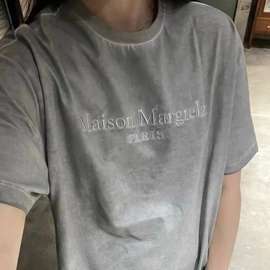 Margiela风格 MM6马吉拉水洗灰做旧刺绣字母宽松短袖T恤男女款tee
