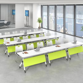 会议桌折叠培训桌椅，组合高端办公桌长条桌双人，移动拼接桌椅培训台