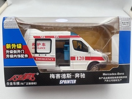 彩珀奔驰成真120救护车急救车警车声光回力合金汽车模型玩具汽车