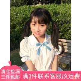 原创幼稚软妹萌森林系森女小清新日系Lolita蝴蝶结蕾丝短袖衬衫女