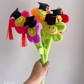 成品毛绒太阳花教师节生日礼物卡通毕业帽单支花束幼儿园毕业
