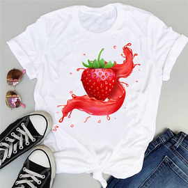 Fruit Strawberry T-shirt夏季水果草莓菠萝西瓜印花宽松T恤