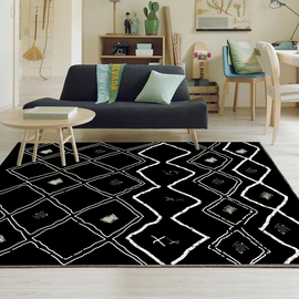 北欧黑色地毯客厅卧室，床边简约线条摩洛哥风，茶几毯衣帽间地毯耐脏