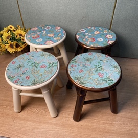 欧式田园风格茶几凳实木客厅矮凳家用小圆凳美式换鞋凳儿童凳圆凳