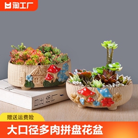 多肉植物拼盘小号口径花盆陶瓷简约复古粗陶创意个性桌面