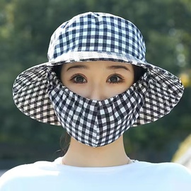 夏季防晒口罩一体帽子遮阳帽，女款防晒遮阳帽遮脸太阳采茶帽子