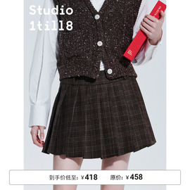 studio1till8|学院风，a字裙短裙格子半身裙，秋冬羊毛格纹百褶裙