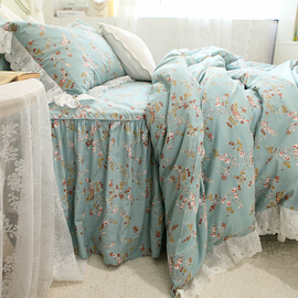 法式韩式田园公主小碎花蕾丝纯棉全棉床裙式床上用品被套四件套