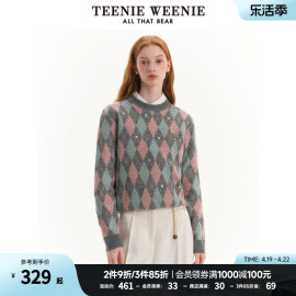 TeenieWeenie小熊春装菱形格纹圆领套头毛衣针织衫保暖女