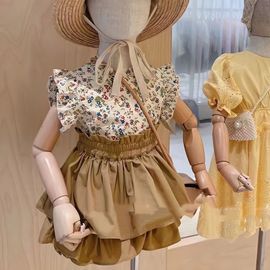 女童夏装套装2024韩版宝宝，碎花上衣1--3岁儿童，蛋糕裤裙两件套