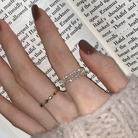 s925纯银波浪水钻戒指女轻奢高级感指环小众设计素圈自律食指戒指