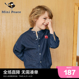 minipeace太平鸟童装男童长袖圆领牛仔衬衫外套卡通装饰春秋