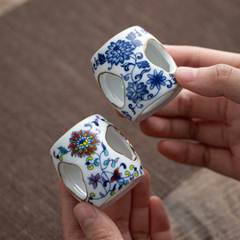 复古青花瓷茶器盖置仿古陶，瓷壶承盖托白瓷，茶具茶道配件茶玩摆件