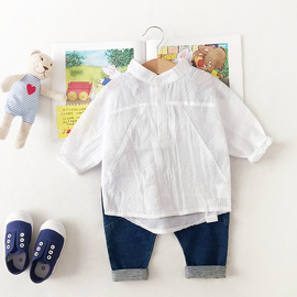宝宝夏装超薄立领白色衬衫婴儿小童男童衬衣夏季防晒服儿童空调衫