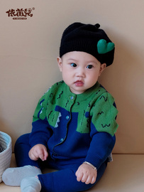 男宝婴儿毛衣宝宝开衫婴幼儿帅气针织衫，毛线衣(毛线衣，)保暖加厚线衣套装