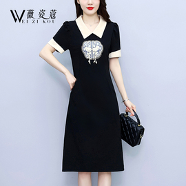 新中式连衣裙2024女装夏季大码遮肚子显瘦洋气减龄娃娃领裙子