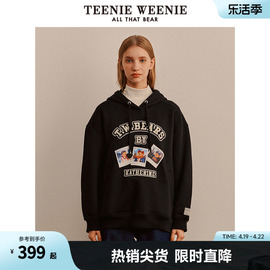 teenieweenie小熊冬季时髦连帽套头，加绒加厚保暖卫衣，休闲上衣女士