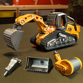儿童玩具DIY手动拆组装合金工程车套装灯光音乐回力挖掘推土车模