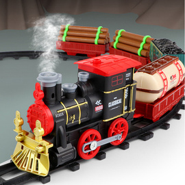 潮流儿童玩具仿真古典冒烟火车电动轨道车可充电复古蒸汽火车