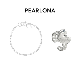 pearlona融化爱心金属开口戒指，男生素圈项链，礼盒节日礼物情侣款式