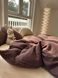 超柔软皱皱双层纱纯色纯棉四件套 1.5m1.8母婴级公寓被套床单裸睡