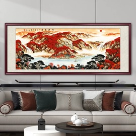 鸿运当头挂画山水画沙发，背景墙壁画客厅装饰画，办公室书房靠山图画