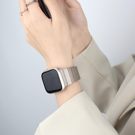 适用苹果s9手表表带iwatch8金属applewatch76se54代高级感创意，41444549mm夏季磁吸链式不锈钢带潮