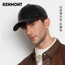 Kenmont卡蒙羊皮棒球帽男秋冬保暖鸭舌帽中老年帽子男士送礼