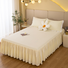 韩版床裙款床单枕套，床笠防滑固定床罩保护罩，纯色1.5米1.8米床垫款