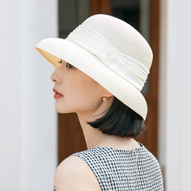 法式草帽女夏天遮阳帽英伦复古白色防晒帽灯罩薄款太阳帽女款帽子