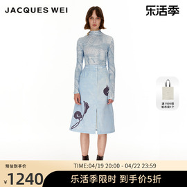 JACQUES WEI设计师店2022aw灰蓝色油画马蹄莲印花半裙