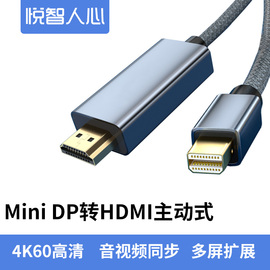 悦智人心MiniDP转HDMI线4K迷你苹果电脑转接头雷电口转换器投影仪