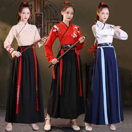 武侠风(武侠风)汉服女古装弓箭，中国风红武侠，传统舞蹈学生年会演出服饰全套