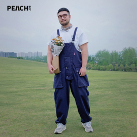 peachboy日系复古加肥加大码，纯棉青年工装背带裤，宽松休闲潮流长裤