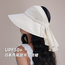 一体呵护丨UPF50+燕尾防晒帽女夏季护脖遮阳帽大檐遮脸雪纺纱帽子