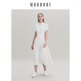 MORDORF白色连衣裙女法式气质修身束腰显瘦长款A字裙