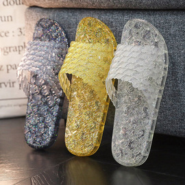 水晶拖鞋女夏季2023透明老式塑料室内家居浴室，洗澡防滑凉拖鞋