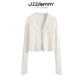 九州诚品/JZZDEMM镂空一粒扣罩衫女夏薄款时尚纯色小披肩外搭上衣