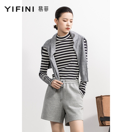 yifini易菲圆领，套头长袖条纹针织衫女春秋，薄款打底毛衫