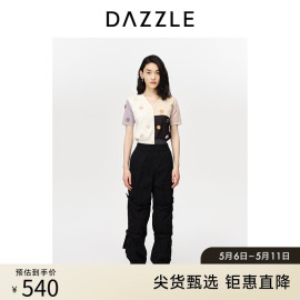 dazzle地素奥莱夏季法式小众，刺绣拼接撞色短袖针织开衫外套女