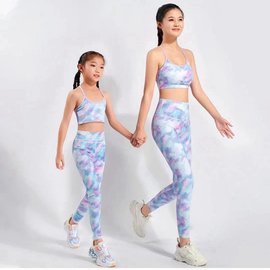 春夏亲子儿童瑜伽服套装母女童健身表演服速干运动跑步紧身打底裤