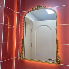 法式卫生间洗手台防雾浴室镜美式拱形，洗漱台镜子，小户型厕所卫浴镜