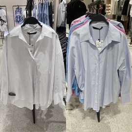 za蓝白色条纹府绸，长袖宽松纯色衬衫，衬衣女装ra02495702044