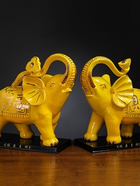 定制陶瓷吸水吸财大象摆件一对开业乔迁陶瓷大象桌面装饰