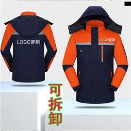 .冬季长款可拆卸棉服印字logo定制防风保暖S加厚拉链带帽外套