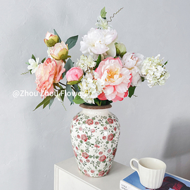欧式复古冰裂釉做旧青花唐三彩陶瓷花瓶水养鲜花仿真花家居软装饰