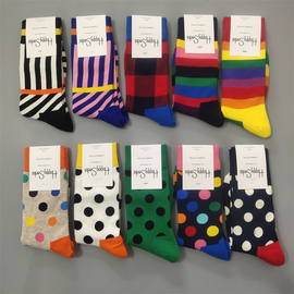 瑞典HappySocks袜子女士中高筒棉袜四季款圆点条纹时尚情侣袜潮袜