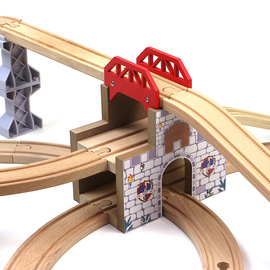 三层车站隧道山洞木质火车轨道配件积木拼装益智儿童玩具兼容米兔