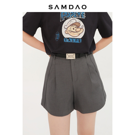 SAMDAO 版型敲好-灰色西装短裤女高腰阔腿显瘦直筒休闲春夏裤子