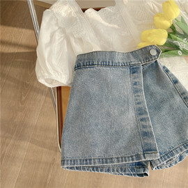 女童夏款短裤2023夏季韩版牛仔假两件薄款夏装，中大童牛仔裙裤